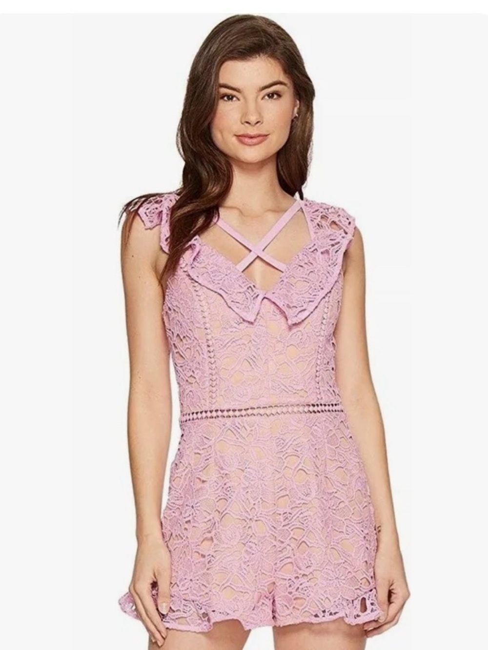Anthropologie Adelyn Rae Sabina Women's Woven Lace Romper in Lilac Pink